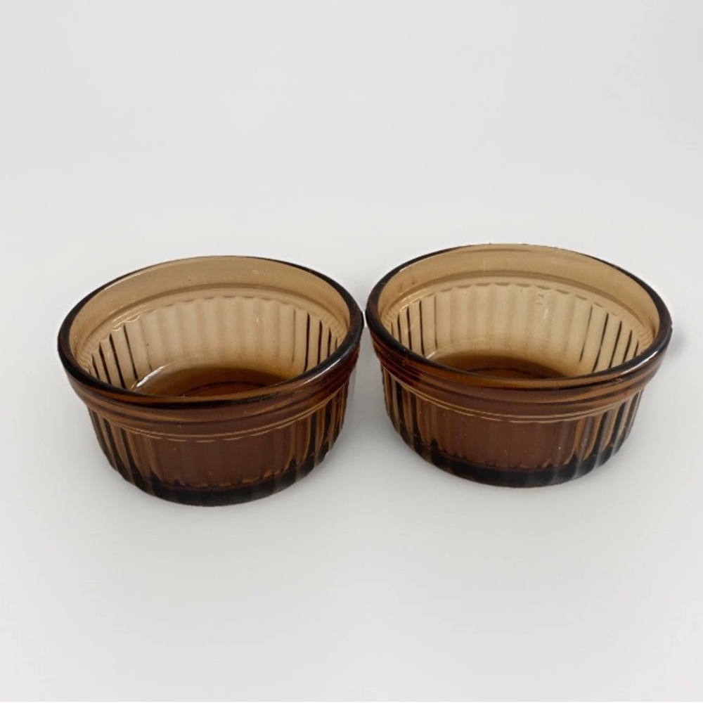 Anchor Hocking Amber Ramekin (Set of 2) Ribbed Oven Proof USA Vintage Trinket